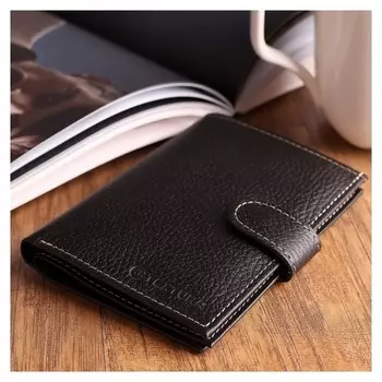 Обложка для автодокументов и паспорта, отдел для купюр, 5 карманов для карт, флотер, цвет чёрный