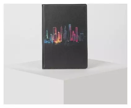 Обложка для паспорта 9,5*0,5*13,5см, "Вечерний город", черный
