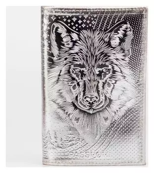 Обложка для паспорта, цвет серебристый, «Волк»