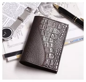 Обложка для паспорта, Кайман, цвет тёмно-коричневый