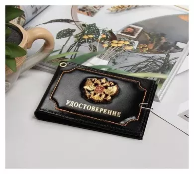Обложка для удостоверения, герб золото, цвет чёрный