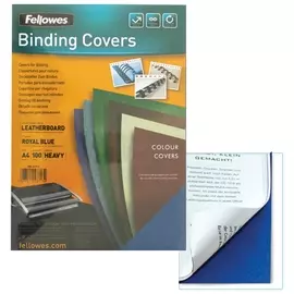 Обложки картонные для переплета, А4, комплект 100 шт., тиснение под кожу, 250 г/м2, синие, FELLOWES "Delta"