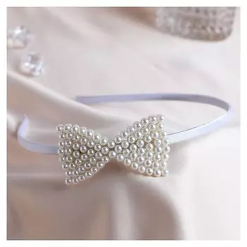 Ободок для волос "Бланш" 0,5 см, бант, белый