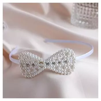 Ободок для волос "Бланш" 0,5 см, бантик, белый