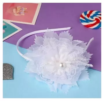 Ободок для волос "Фелиция" кружево бусинка, 0,5 см, белый