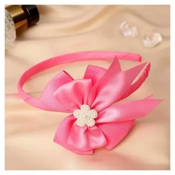 Ободок для волос "Линда" 0,5 см, двойной бант цветочек, розовый