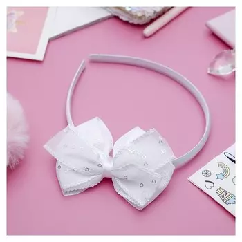 Ободок для волос "Школьница" 1 см бант с пайетками, белый