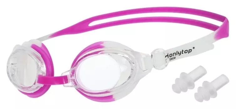 Очки для плавания + беруши, цвет белый-розовый