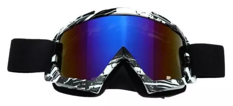 Очки-маска для езды на мототехнике, стекло сине-фиолетовый хамелеон, черно-белые, ом-18