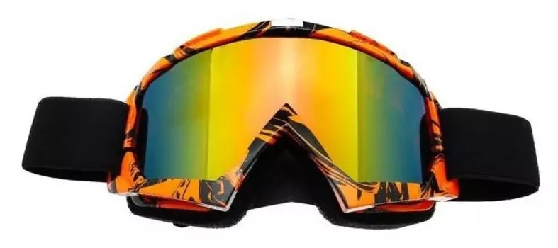 Очки-маска для езды на мототехнике, стекло синий-хамелеон, цвет оранжевый-черный, ом-7