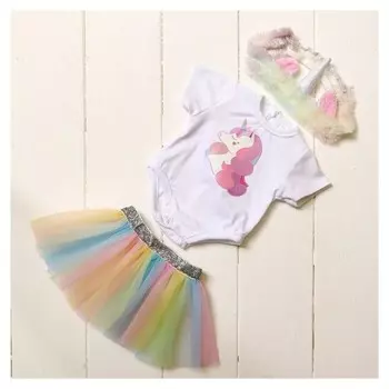 Одежда для пупса Единорожка, боди, юбочка, повязка