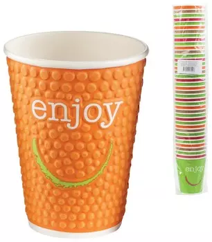 Одноразовые стаканы, комплект 40 шт., бумажные однослойные, цветная печать, холодное /горячее, Хухтамаки "Enjoy"