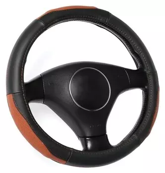 Оплетка Torso, натуральная кожа, размер 38 см, перфорированная вставка, черно-коричневый