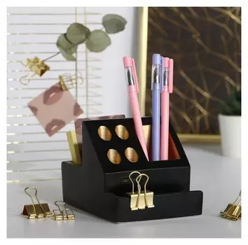 Органайзер для канцтоваров бетон «Чёрный с золотом внутри», 13,6 х 9,8 х 9,6 см