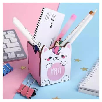 Органайзер для канцтоваров "Мяу!" кот-единорог, 65 х 65 х 70 мм