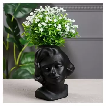 Органайзер-кашпо "Голова девушки", черный цвет, 20 см