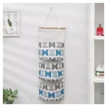 Органайзер с карманами подвесной доляна «Песок», 3 отделения, 58×20 см, цвет светло-голубой