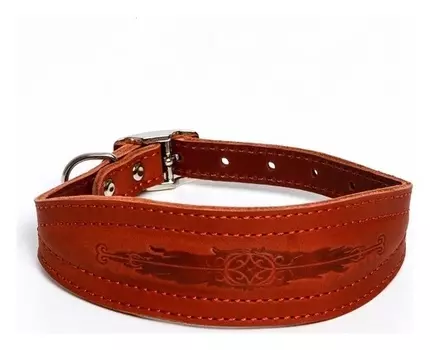 Ошейник двухслойный тиснёный «Селёдка», коричневый (35-41х1.6 см), кожаный