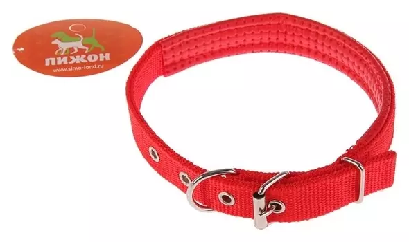 Ошейник "Комфорт" комбинированный (Полиэстер, искусственная кожа), 50 х 2 см, красный