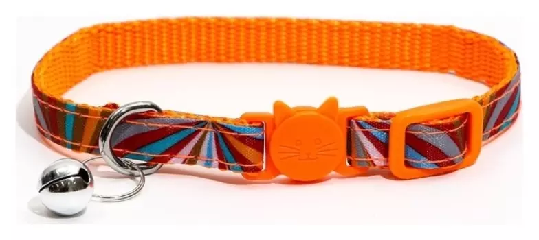 Ошейник кошачий "Фаер" с бубечиком, 1 см, оранжевый