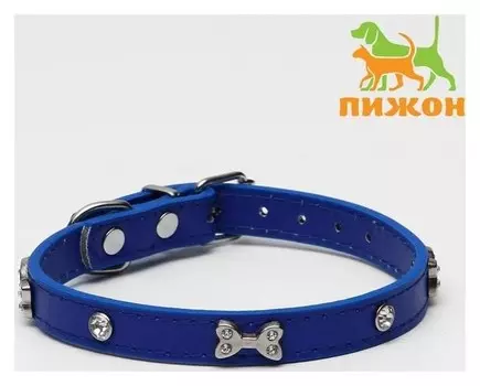 Ошейник "Косточки и стразы", 38 х 1,5 см, синий