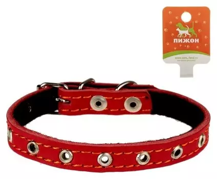 Ошейник кожаный на синтепоне, безразмерный, 37 х 1,5 см, красный