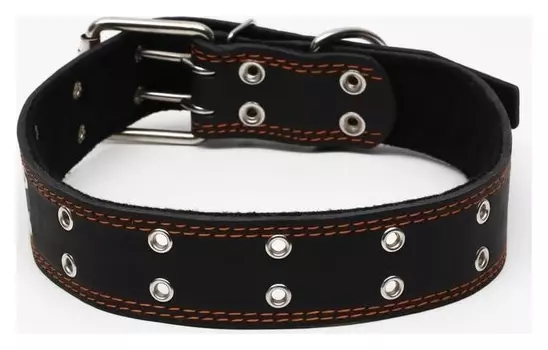 Ошейник кожаный на синтепоне, безразмерный, 83 х 4.5 см, чёрный