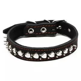 Ошейник кожаный на синтепоне "Ёж", 56 х 2.5 см, ОШ 35-45 см, чёрный