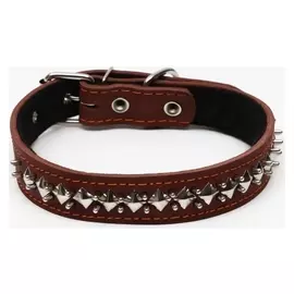 Ошейник кожаный на синтепоне "Ёж", 64 х 3 см, ОШ 40-55 см, коричневый