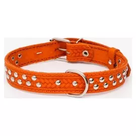 Ошейник кожаный однослойный, клёпаный, 60 х 3 см, ОШ 45-57 см, рыжий