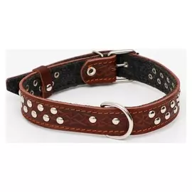 Ошейник кожаный тисненый на фетре, клёпаный, 60 х 3 см, ОШ 45-57 см, коричневый