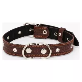 Ошейник кожаный усиленный капроном с полукольцами, 55 х 3 см, ОШ 30-57 см, коричневый