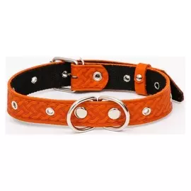 Ошейник кожаный усиленный капроном с полукольцом, 55 х 3 см, ОШ 30-57 см, рыжий