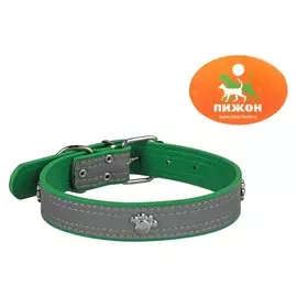 Ошейник "Лапки" со светоотражающей полосой, 59х3 см, искусственная кожа, зелёный