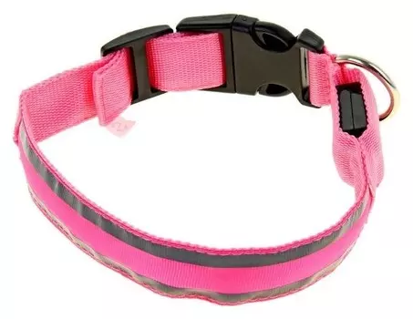 Ошейник с подсветкой и 2 светоотражающими полосами, 38-40 см, 3 режима свечения, розовый