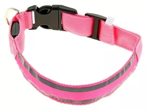Ошейник с подсветкой и 2 светоотражающими полосами, 40-45 см, 3 режима свечения, розовый