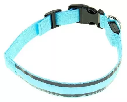 Ошейник с подсветкой и 2 светоотражающими полосами, 50-58 см, 3 режима свечения, голубой