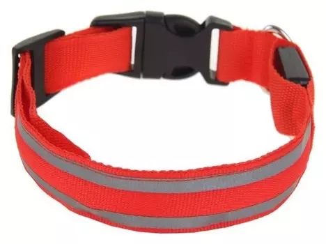 Ошейник с подсветкой и 2 светоотражающими полосами, размер М, 3 режима свечения, красный