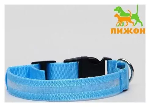 Ошейник с подсветкой, M, 40-45 см, 3 режима свечения, голубой