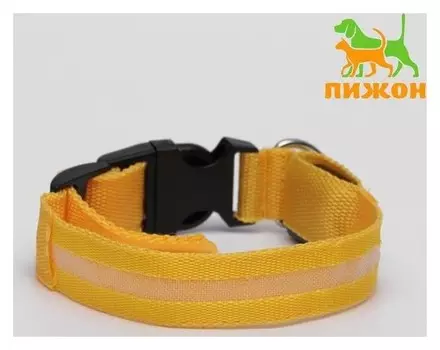 Ошейник с подсветкой, S, 38-40 см, 3 режима свечения, желтый