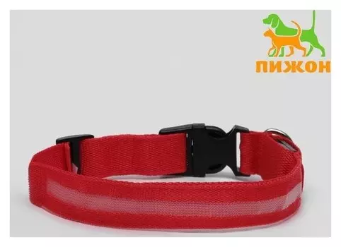 Ошейник с подсветкой, XL, 50-58 см, 3 режима свечения, красный