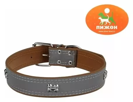 Ошейник широкий со светоотражающей полосой и косточками, 66 х 3,5 см, коричневый