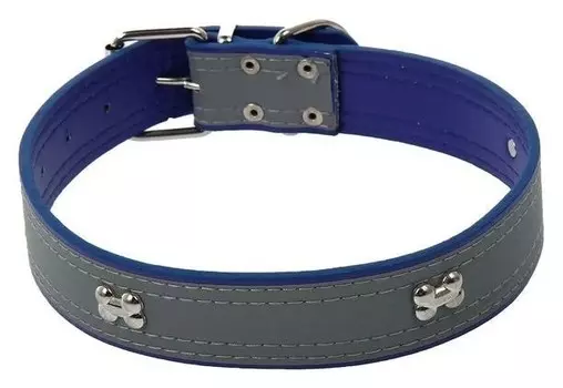 Ошейник широкий со светоотражающей полосой и косточками, 66 х 3,5 см, синий
