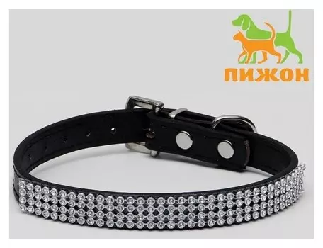 Ошейник со стразами в 4 ряда и стразы на пряжке, 40 х 1,5 см, черный