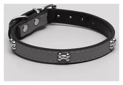 Ошейник со светоотражающей полосой и косточками, 37 х 1,3 см, чёный