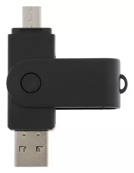 OTG картридер, подключение Microusb и Usb, слоты SD Microsd, черный
