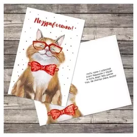 Открытка «Поздравляю», добрый кот, 12 × 18 см