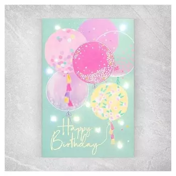Открытка с гирляндой Happy Birthday, 14 х 21 х 0,3 см