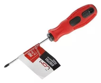 Отвертка крестовая Lom, PH0 х 75 мм, обработка полировка, обрезиненная рукоятка