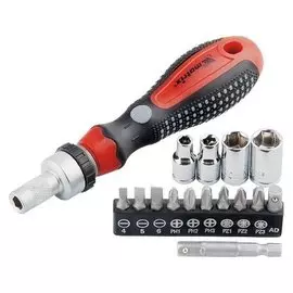 Отвёртка реверсивная с набором бит и насадок торцевых, Crv, 1/4", 16 штук
